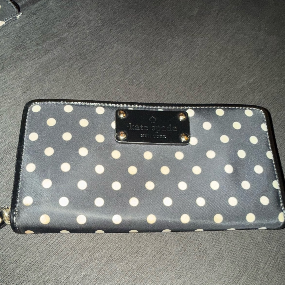 Kate Spade Large Black & Ivory Polka Dot Neda Carlisle Street Wallet